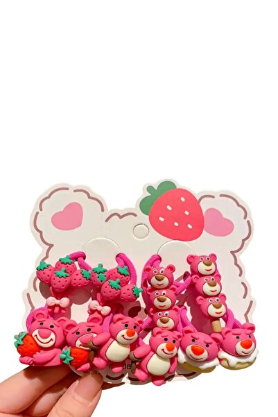 SHEKER HOME 10 Adet Koyu Pembe Ayıcık Lotso ve Çilek Lastik Toka Seti