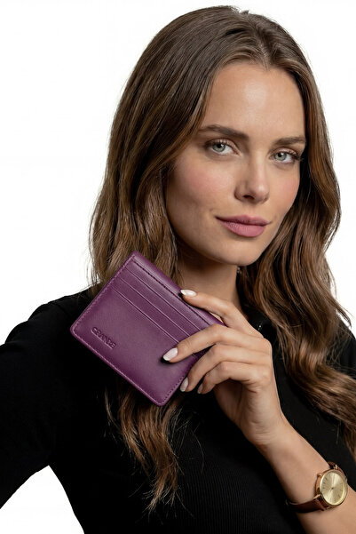 Grande Real Leather Purple Card Holder – Slim and Stylish Design