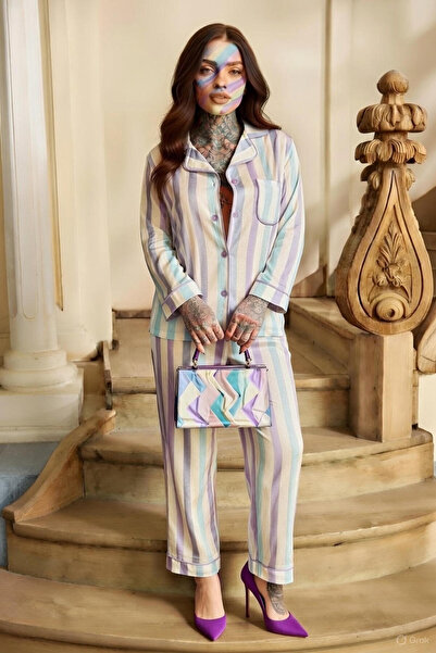 Aydoğan Aydogan ®   Women's Pajama Set - Multicolor, Atlas Front Button, Long...