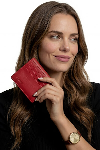 Grande Genuine Leather Red Card Holder – Slim and Stylish Design