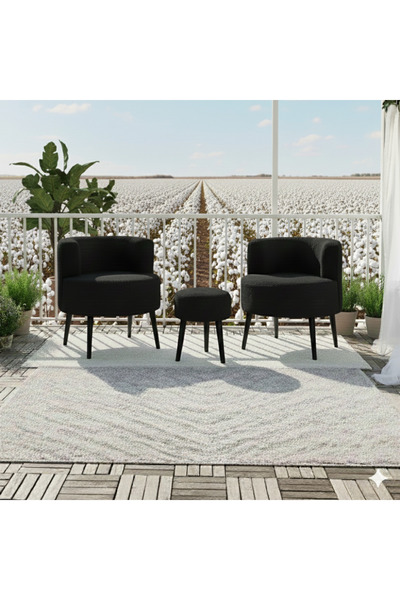 Yuems home Çay Seti (Siyah Teddy Kumaş) İkili Berjer ve Puf ( Salon,Balkon,Of...