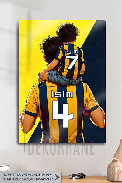 DekorHane Metal Baskı - Kişiye Özel Taraftar Tablosu, Sarı Lacivert Baba Oğul