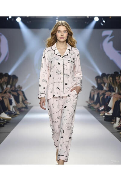 Aydoğan Σετ γυναικεία πιτζάμα με μακρυμάνικο μπλουζάκι με κουμπιά μπροστά Atl...