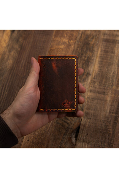 Bards Atelier Hakiki Deri Katlanır Kartlık - Kızıl Kahve