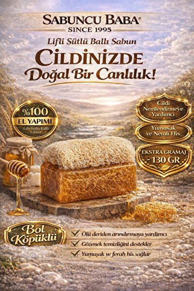 SABUNCU BABA - Doğal Kabak Lifli Sütlü Ballı Sabun - 130 GR. Besleyici ve Yum...