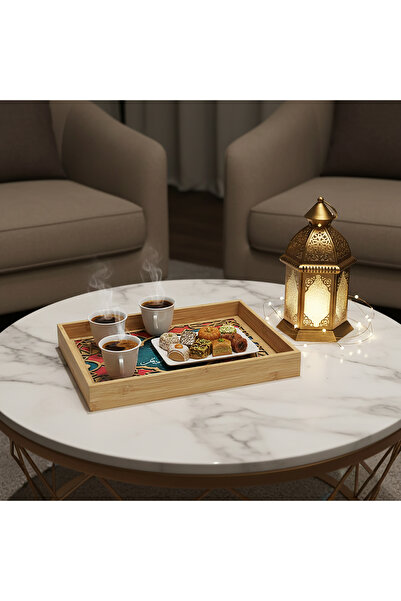 Generic Elegant set of two natural wood trays with a sturdy glass base, suita...