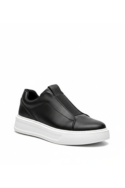 BESKAR Black Leather White Sole Ultra Light Men's Sneaker - Casual Comfortabl...