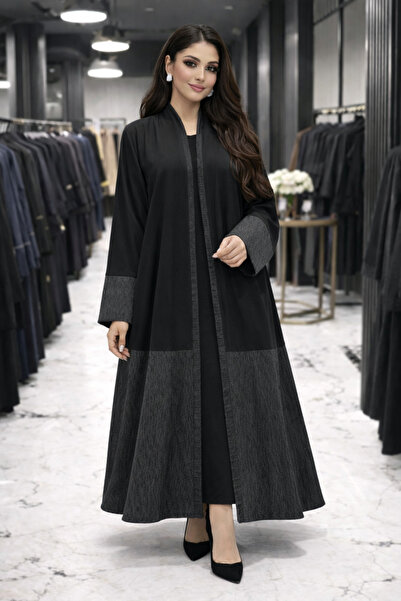 NNN-3 عباية بقماش الكريب بالون الاسود مع الجاكارتصلك مع طرحة