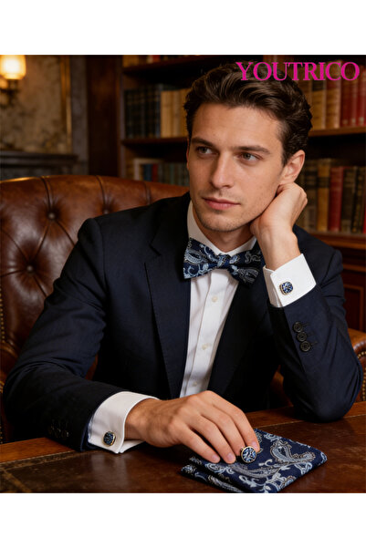 Youtrico 3PCS Bow Tie, Handkerchief Cufflink Set (Handmade)Men/Women Parties,...