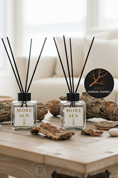 2 Adet, Bambu Çubuklu Oda Kokusu 100mL - Sandal Esanslı Etkili Oda Kokusu, Kare Cam Ambalaj