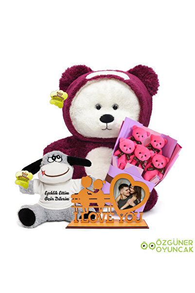 Özgüner Oyuncak Sevgiliye Barışma Hediyesi – 90 cm Ayı + Eşeklik ettim özür d...