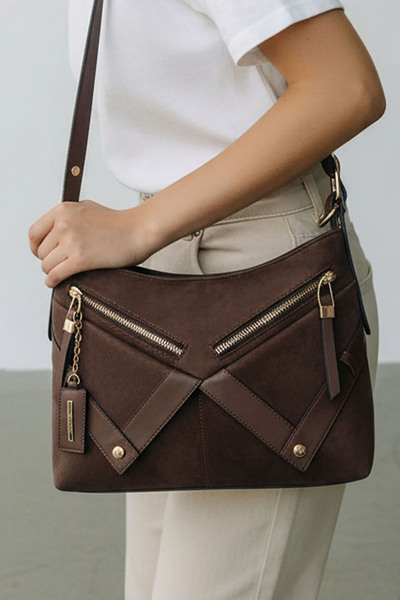 Silver Polo Silver & polo sp1268 women's shoulder bag suede brown