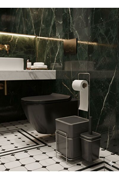 Zarif Home STANDLI FIRÇALI ÇÖP KOVALI KROM WC SETİ