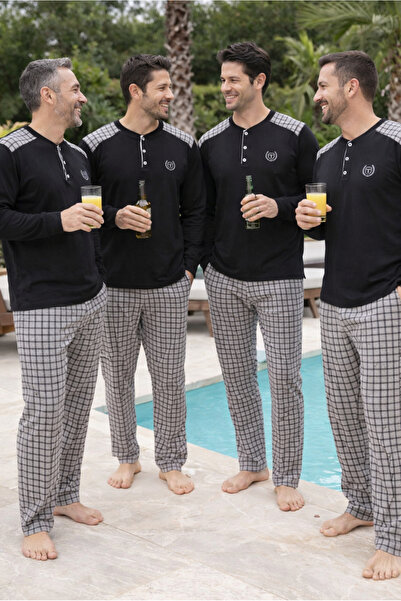 Tarık Gri siyah kare desen erkek pijama takımı