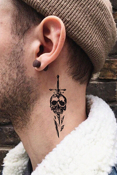 BiWini Kurukafa Kılıç Geçici Dövmesi Göğüs Arası Bilek Boyun Kadın Erkek