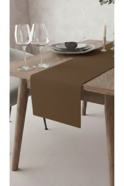 GLOMAR Dark Brown Runner Tablecloth Water Repellent Stain Resistant Fabric Mo...