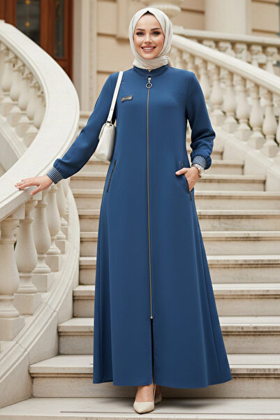 N.S NEVA STYLE Zippered Indigo Blue Hijab Ferace 26371Im