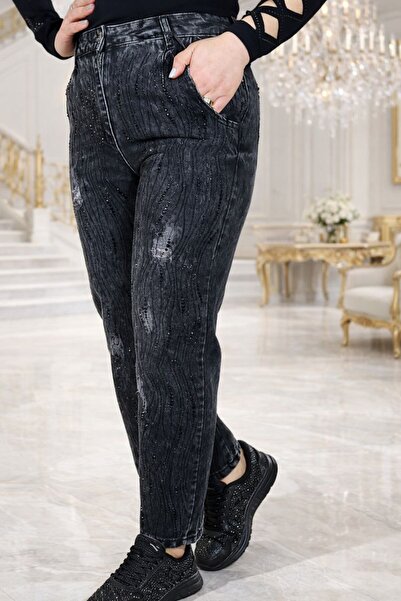 Yeşilmoda سروال سرير أطفال من الدنيم مطرز بالأحجار باللون الأسود عالي الجودة ...