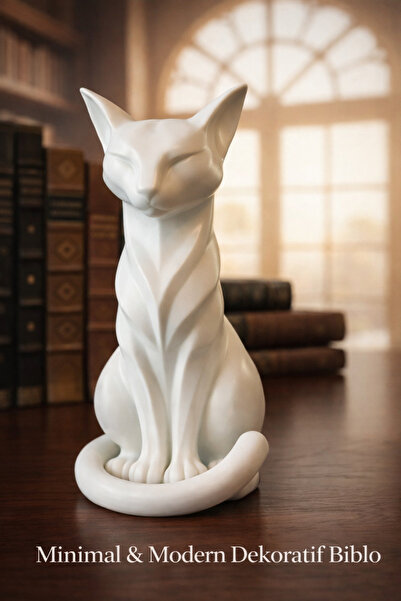 BOTE CONCEPT Dekoratif Beyaz Kedi Biblosu | Modern & Minimal Ev Ofis Masa Dekoru
