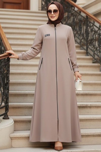 N.S NEVA STYLE Zippered Beige Hijab Ferace 26371Bej