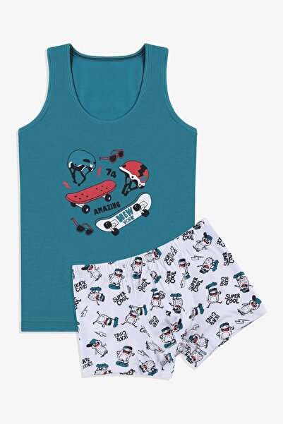 koza iç giyim Boy's Cotton Thick Strap Printed Athlete Boxer Suit