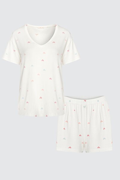 koza iç giyim Γυναικείο σετ πιτζάμες με κοντομάνικο σορτς με σχέδιο καρδιάς β...