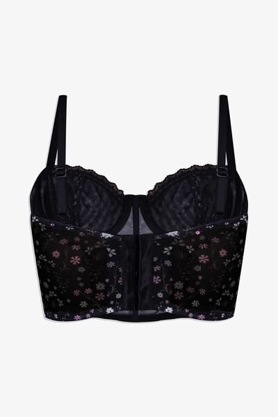 koza iç giyim Kadın Çiçekli Desenli Dolgusuz Agraflı Korse Crop Büstiyer