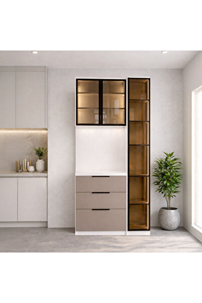 Vanmed Home Doğa 120 Beyaz Ledli MDF Reflekte Cam Kapaklı Kahve Köşesi Dolabı...