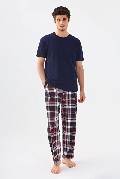 koza iç giyim طقم بيجامة قطنية منقوشة بأكمام قصيرة للرجال
