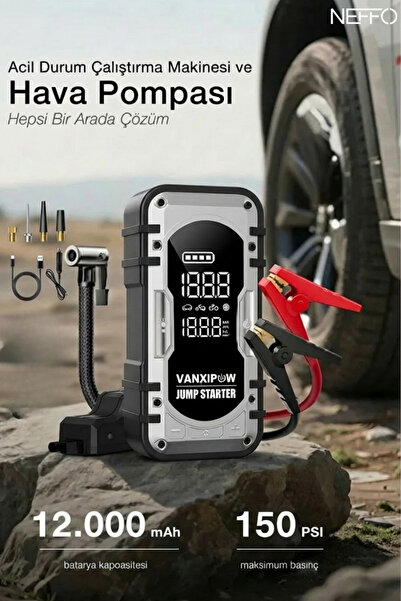 NEFFO Taşınabilir Dijital Hava Kompresörü 150 PSI – 12.000 mAh Jump Starter, ...