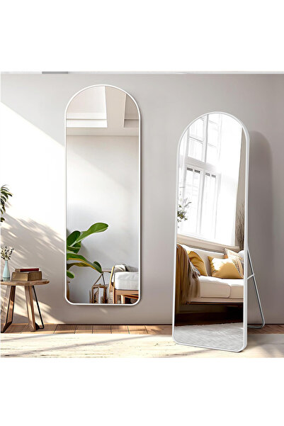 NZONE STORE مرآة أرضية بيضاوي كاملة الطول بإطار معدني ابيض عصري 167x55سم.