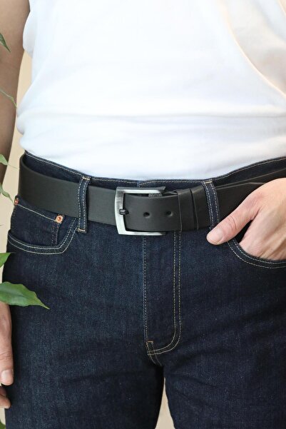 QAMER Erkek %100 Hakiki Deri 4 cm Spor Siyah Kemer