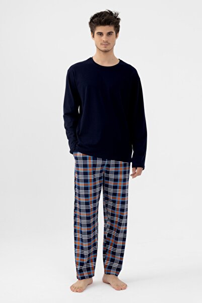 koza iç giyim طقم بيجامة منقوشة بأكمام طويلة من القطن للرجال