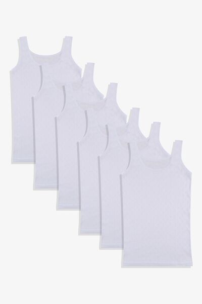 koza iç giyim Girl's 6-Piece Jacquard White Cotton Tank Top