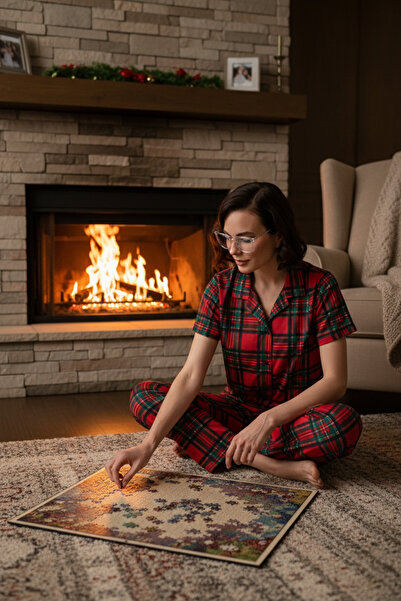 Lela Σετ πιτζάμες με κοντό μανίκι, ελαστική μέση, υφαντό γιακά, κανονική εφαρ...