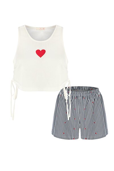 koza iç giyim Γυναικείο Σετ Πιτζάμες με Πλαϊνό Δαντέλα Λεπτομερές Βαμβακερό C...