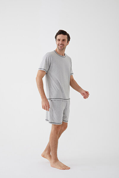 koza iç giyim Pánská šedá pyžamová souprava Melange Caryoka s kraťasy