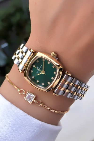 Daniel Klein Green Dial Square Women's Wristwatch Original 3Atm Waterproof Br...