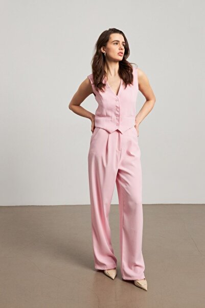 YOUR NAME Ροζ ψηλόμεσο πλισέ γυναικείο παντελόνι palazzo