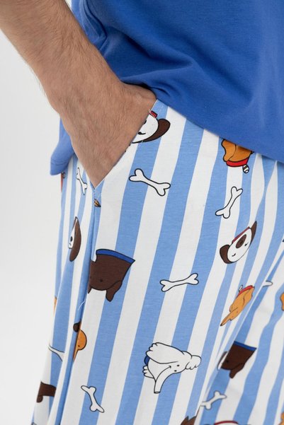 koza iç giyim Men's Short Sleeve Cotton Animal Patterned Pajama Set