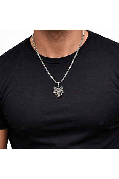 Soleildor Viking Kurt Başı Erkek Gümüş Kolye