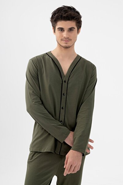 koza iç giyim Ανδρικό σετ πιτζάμες από βαμβάκι, λύκρα, κουμπιά και τσέπη με λ...