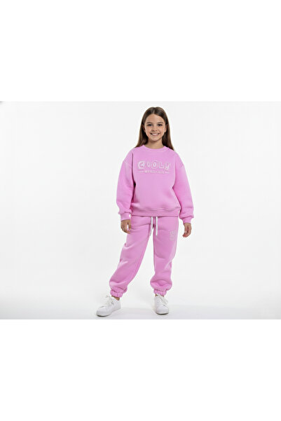 Merve Nur Tekstil 3 Thread Garson Ş Fleece-Lined Embossed Print Pink Combinat...