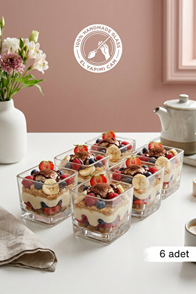 Glamis طقم أوعية زجاجية مربعة من سيلين كونسبت بتصميم الماغنوليا مكون من 6 قطع