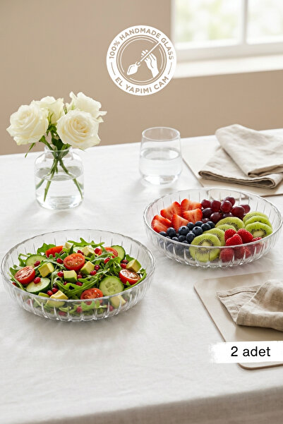 Glamis طقم من قطعتين من أوعية السلطة والفواكه الزجاجية المصنوعة يدويًا من سيل...