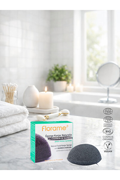 Florame Organik Yüz için Bambulu Doğal Konjac Süngeri- %100 Saf - Vegan
