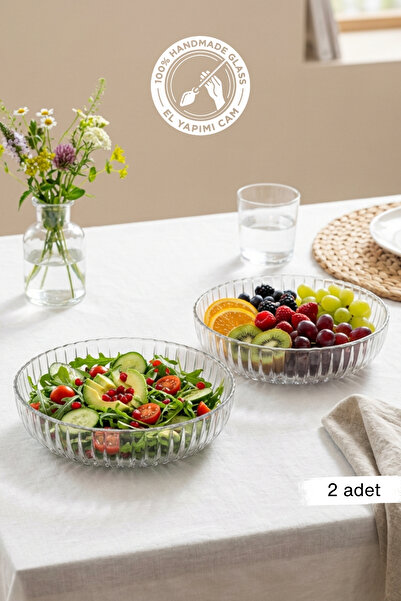 Glamis طقم أوعية سلطة وفواكه زجاجية مصنوعة يدويًا من سيلين كونسبت لينيا داملا...