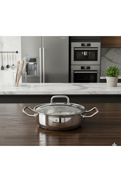 Sofram Turkish Atlas Steel Low Cooking Pot with Glass Lid, 20cm