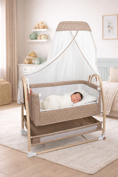 Tommybaby Royal Anne Yanı Beşik Tüllü Sepet Beşik Sallanabilir Bebek Beşiği A...