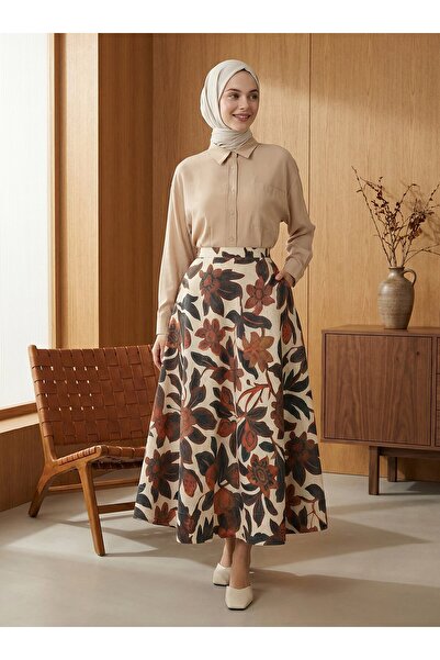 Refka Fusta din amestec de in cu modele florale - Modelată - Refka